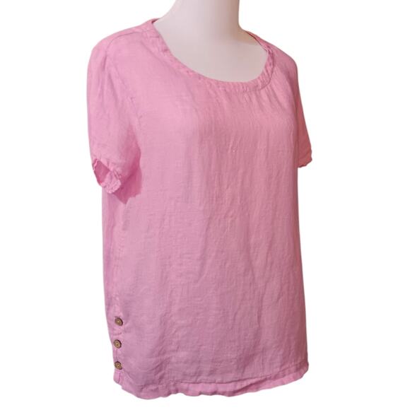 CYNTHIA ROWLEY 100%‎ Linen Top Blouse M Lightweight Pink Summer Layering Natural - Picture 8 of 10